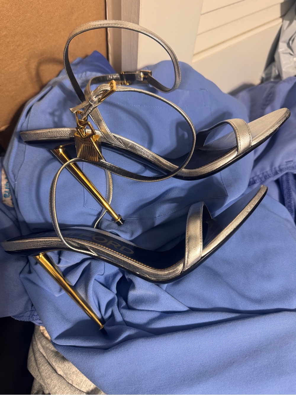 Metallic Silver Ankle-Strap Stiletto Sandals